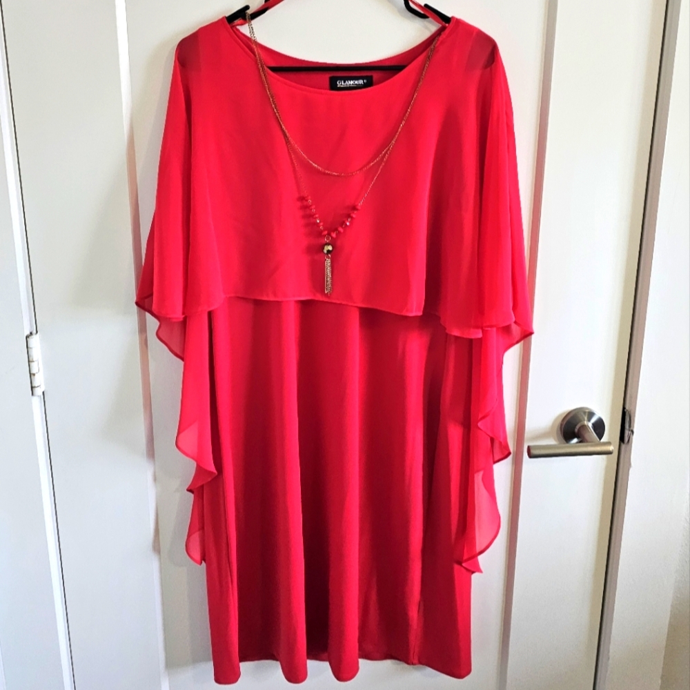 Glamour red dress, attached necklace L